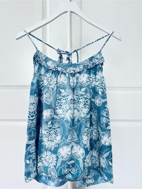 Women’s GAP Sleeveless Blue & White Floral Tie back Top Size XL
